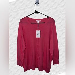 1901 -NWT- Button-Down -3/4 Sleeve Lightweight Cardigan/Sweater - Pink Lemonade